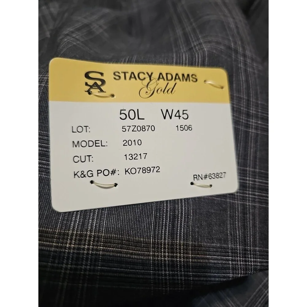Stacy Adams Gold Mens Charcoal Grey Plaid Suit Jacket Sport Coat Blazer 50L New